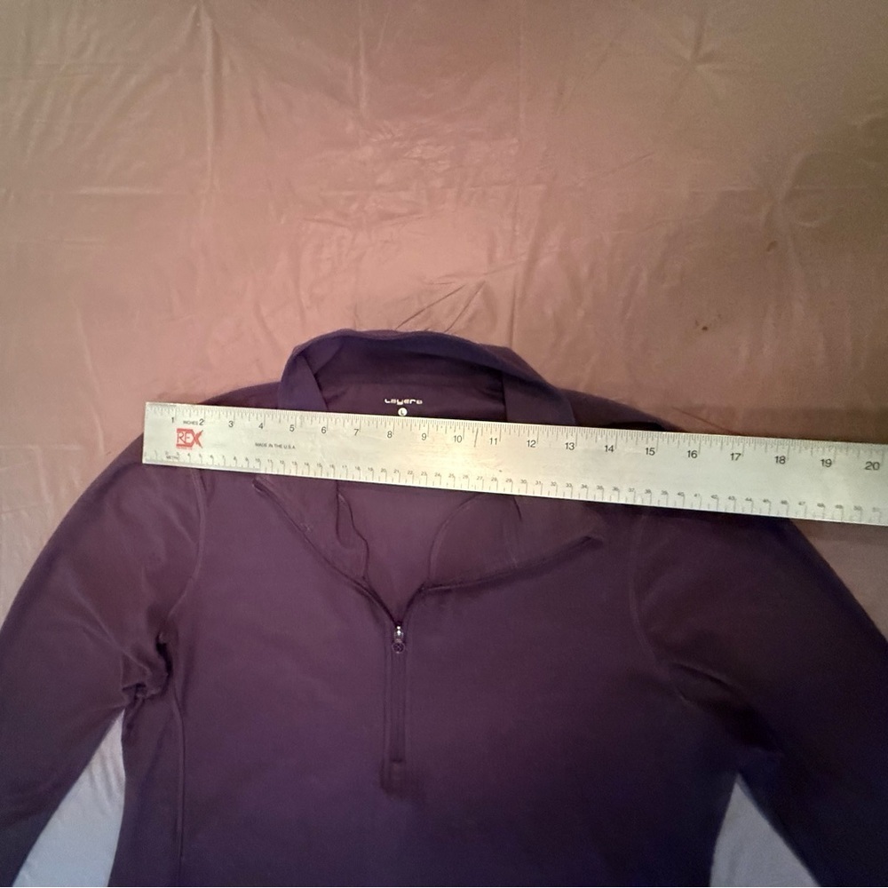 Layer 8 Purple Activewear Quarter-Zip Lightweight Top w/Ruched Sleeves Large - Picture 9 of 9
